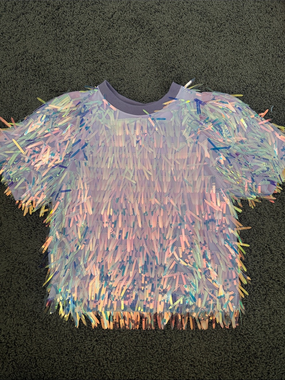 Neubyrne Lavender Iridescent Sequin Fringe Top